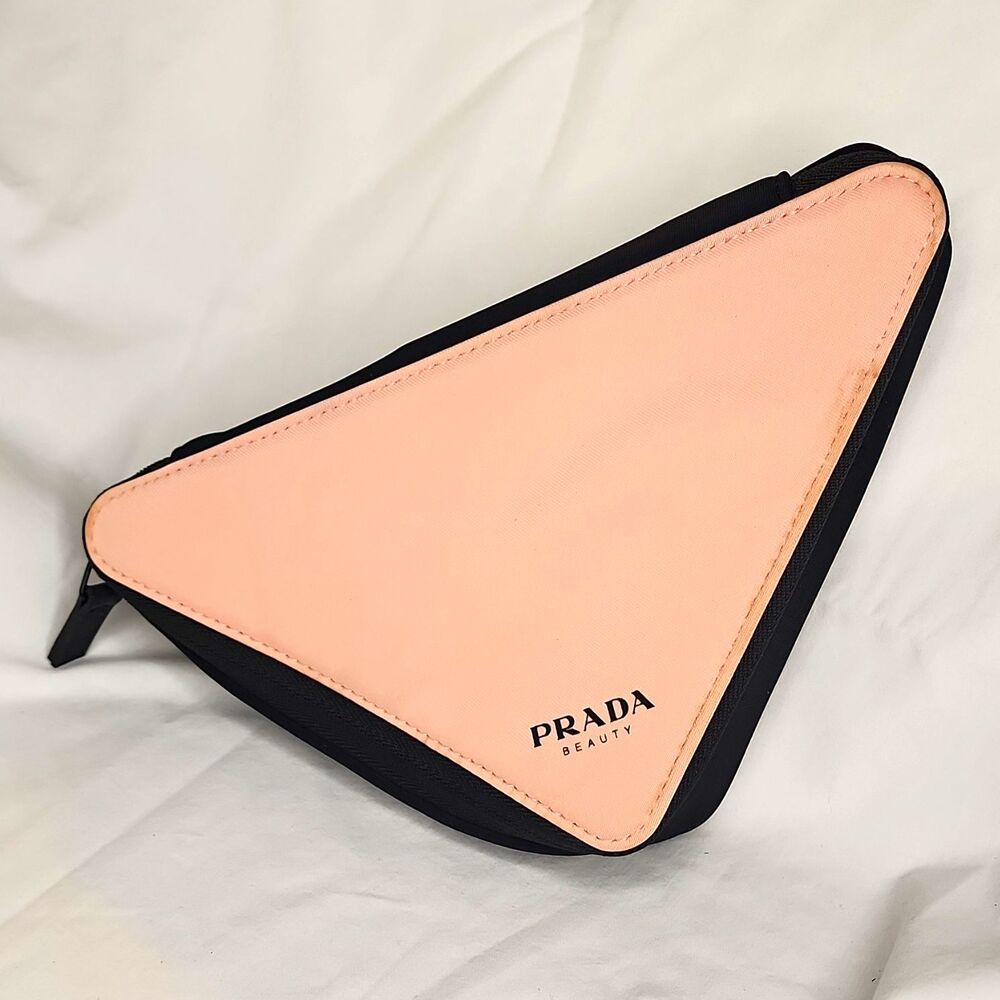 PRADA Beauty Pink/Black Triangle Zipper Makeup Bag, Polyester/Elastane